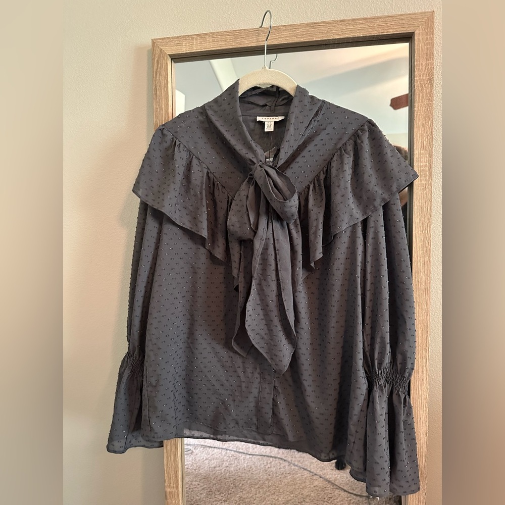 NWT Topshop Gunmetal Ruffle Blouse
